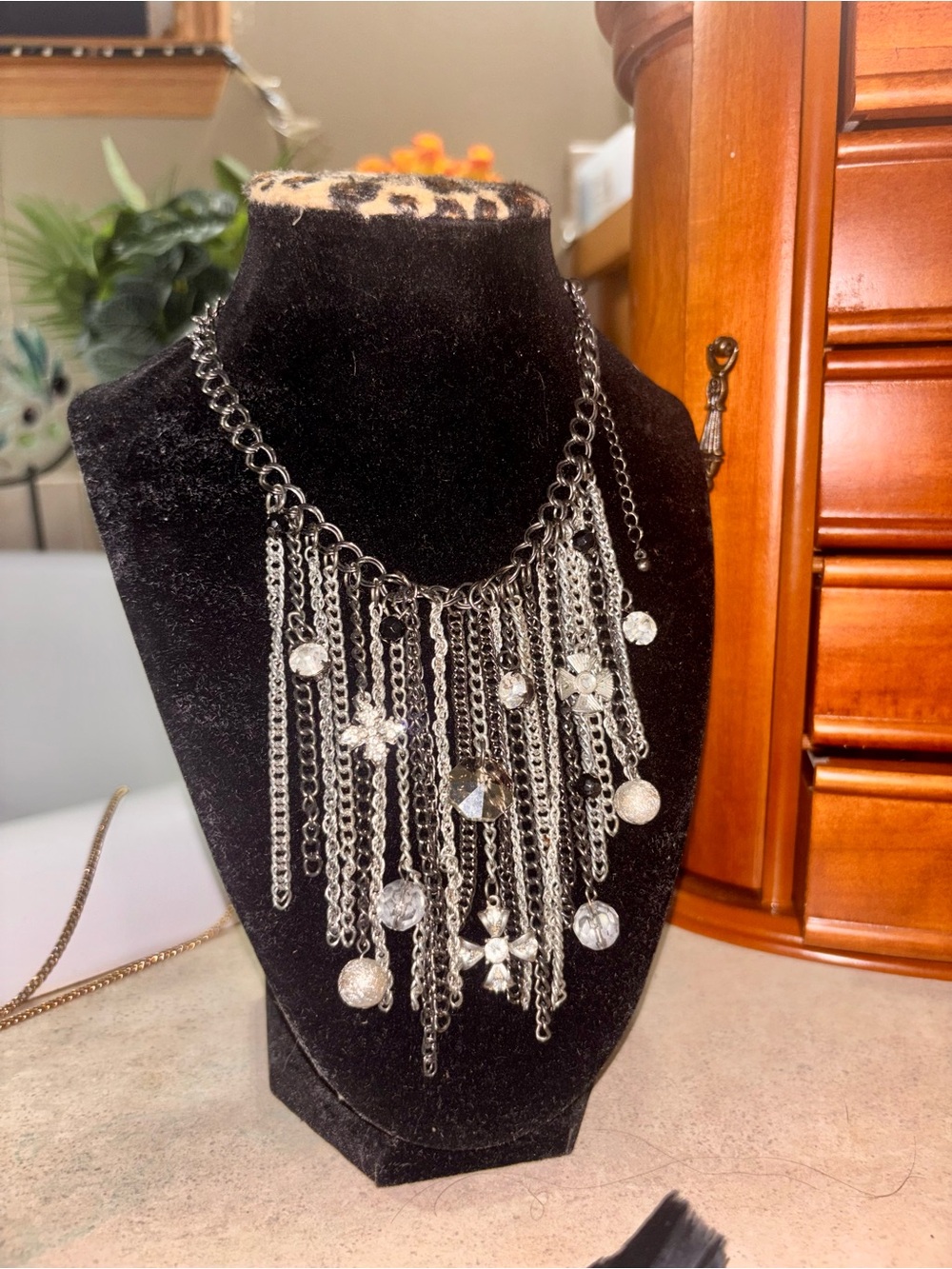 NY Collection Silver-Tone Fringe Crystal Necklace